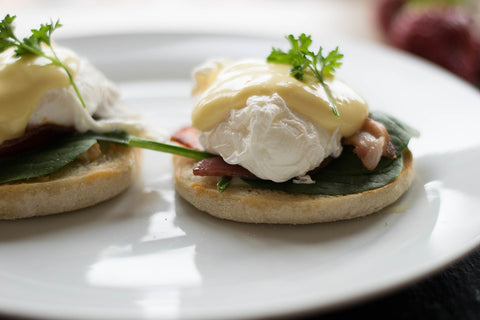 Baked Honey Eggs and Bacon Benedict