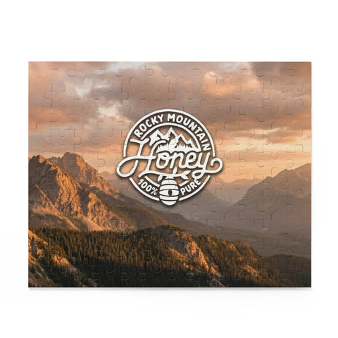 Mountain Sunset Puzzle — Rocky Mountain Honey Logo Jigsaw (120/252/500 pcs)