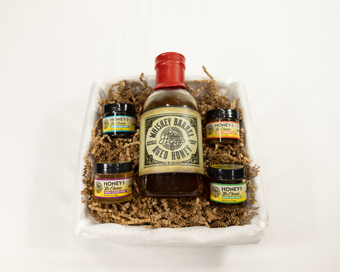 Whiskey Barrel Aged Honey Basket w/ Cheese Honeys