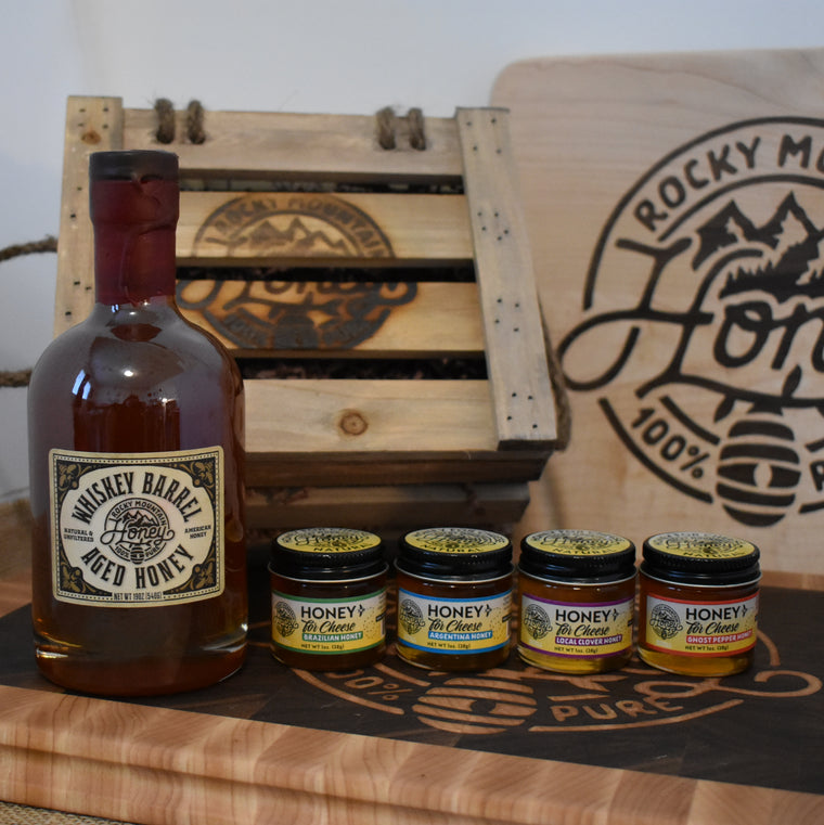 Whiskey Barrel Aged Honey Crate w/ Cheese Honeys